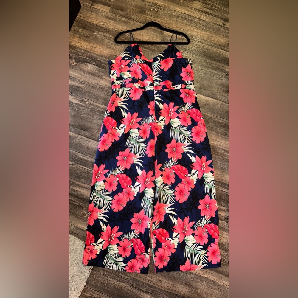 NEW Reveuse Pink and Blue Floral V- Neck Waist Tie Zipper Jumpsuit size 2X - Picture 12 of 15